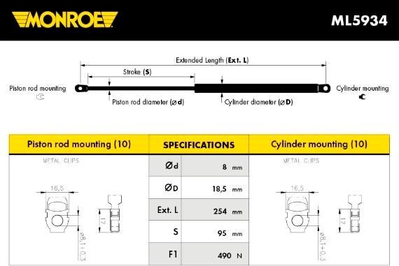 Monroe ML5934 - Газовая пружина, упор autospares.lv