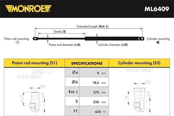 Monroe ML6409 - Газовая пружина, упор autospares.lv