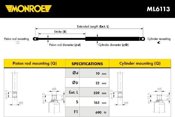 Monroe ML6113 - Газовая пружина, упор autospares.lv