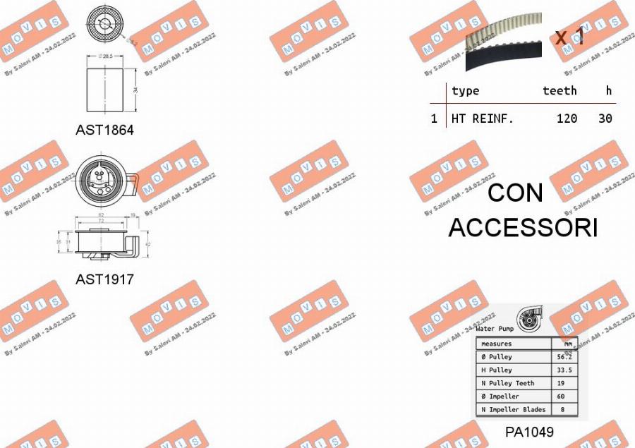 MOVIS ASTK0940PA2 - Водяной насос + комплект зубчатого ремня ГРМ autospares.lv