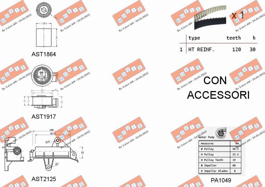 MOVIS ASTK0941PA2 - Водяной насос + комплект зубчатого ремня ГРМ autospares.lv