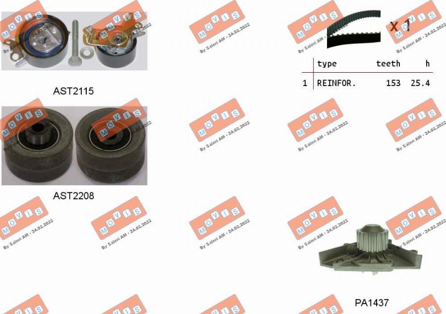 MOVIS ASTK0948PA - Водяной насос + комплект зубчатого ремня ГРМ autospares.lv