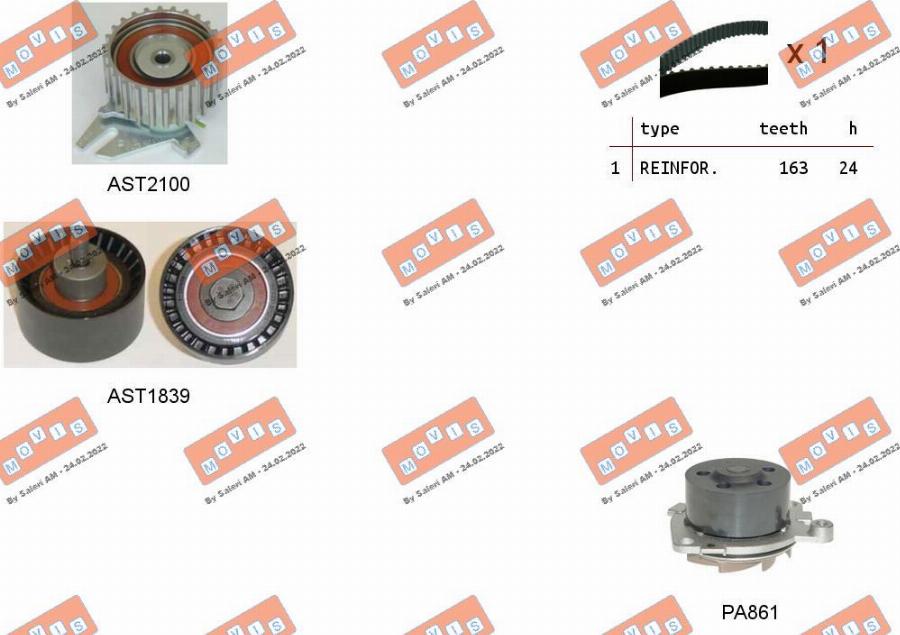 MOVIS ASTK0907PA - Водяной насос + комплект зубчатого ремня ГРМ autospares.lv