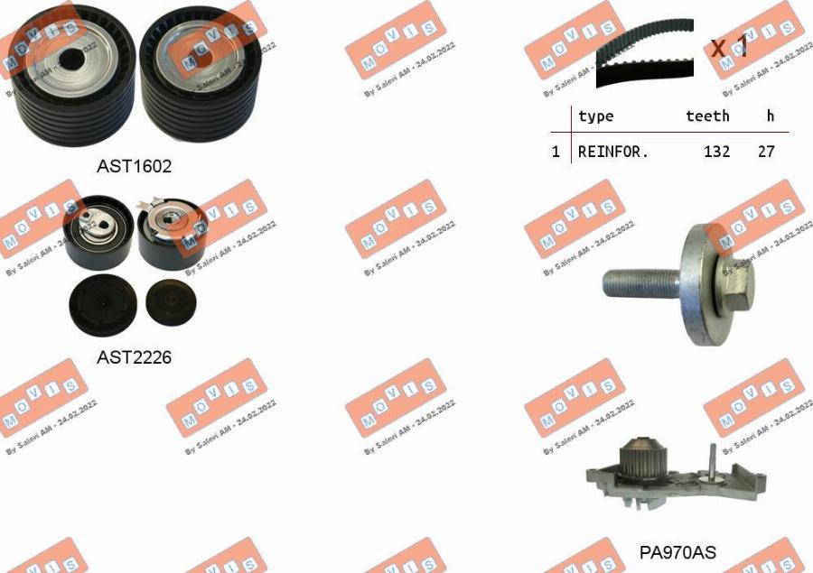 MOVIS ASTK0912PA - Водяной насос + комплект зубчатого ремня ГРМ autospares.lv