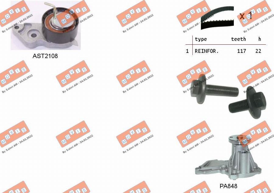 MOVIS ASTK0869PA - Водяной насос + комплект зубчатого ремня ГРМ autospares.lv