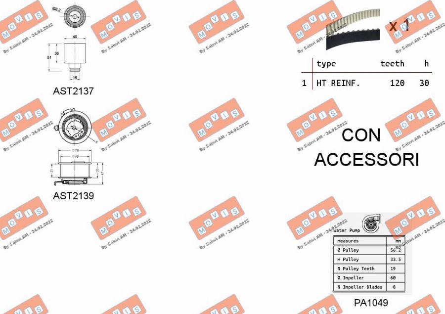 MOVIS ASTK0867PA3 - Водяной насос + комплект зубчатого ремня ГРМ autospares.lv