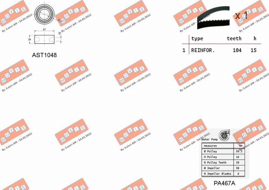 MOVIS ASTK0870PA - Водяной насос + комплект зубчатого ремня ГРМ autospares.lv