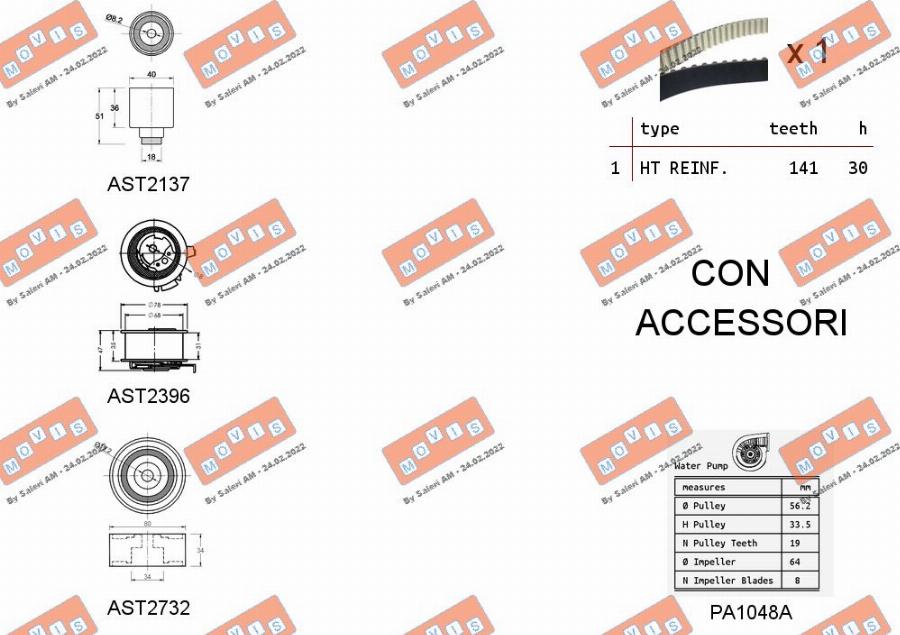 MOVIS ASTK1090PA - Водяной насос + комплект зубчатого ремня ГРМ autospares.lv