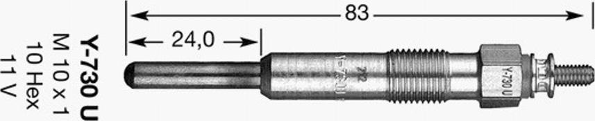 NGK Y-730U - Свеча накаливания autospares.lv