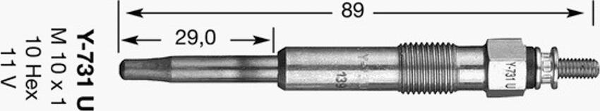 NGK Y-731U - Свеча накаливания autospares.lv