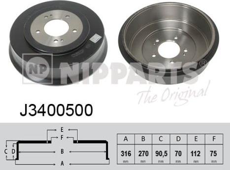 Nipparts J3400500 - Тормозной барабан autospares.lv