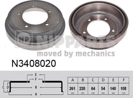 Nipparts N3408020 - Тормозной барабан autospares.lv