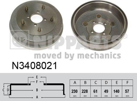 Nipparts N3408021 - Тормозной барабан autospares.lv