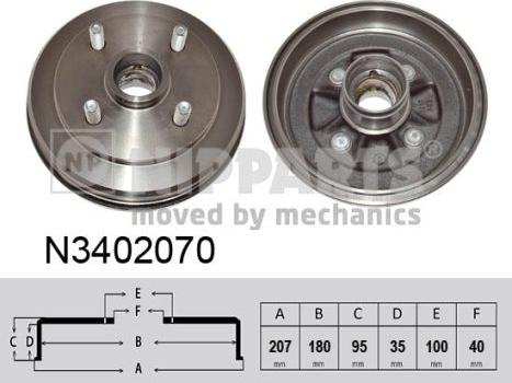 Nipparts N3402070 - Тормозной барабан autospares.lv