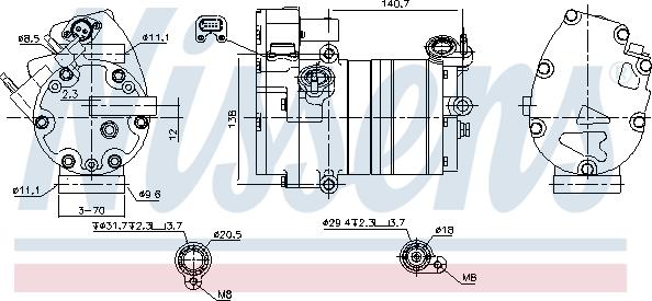 Nissens 891070 - Компрессор кондиционера autospares.lv