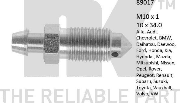 NK 89017 - Болт воздушного клапана / вентиль autospares.lv