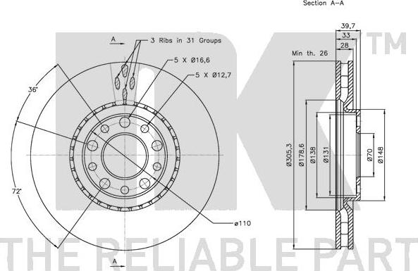 NK 201022 - Тормозной диск autospares.lv