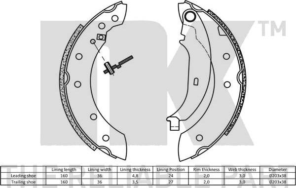 NK 2799572 - Комплект тормозных колодок, барабанные autospares.lv