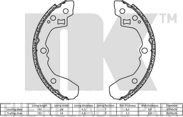 NK 2735679 - Комплект тормозных колодок, барабанные autospares.lv