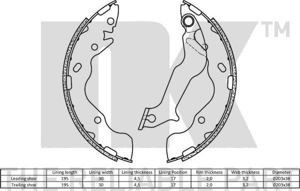 NK 2735820 - Комплект тормозных колодок, барабанные autospares.lv