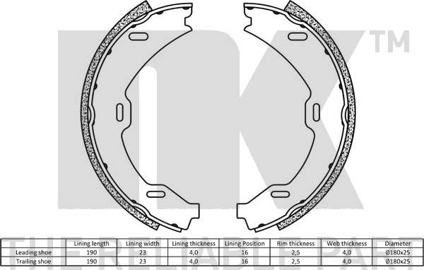 NK 2733714 - Комплект тормозов, ручник, парковка autospares.lv