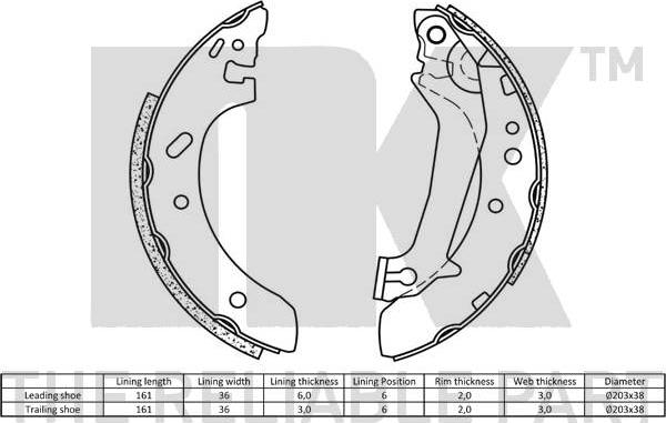 NK 2725587 - Комплект тормозных колодок, барабанные autospares.lv