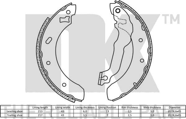 NK 2725537 - Комплект тормозных колодок, барабанные autospares.lv