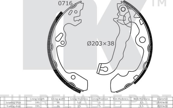 NK 2725632 - Комплект тормозных колодок, барабанные autospares.lv