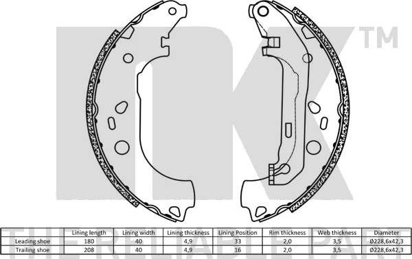 NK 2725728 - Комплект тормозных колодок, барабанные autospares.lv