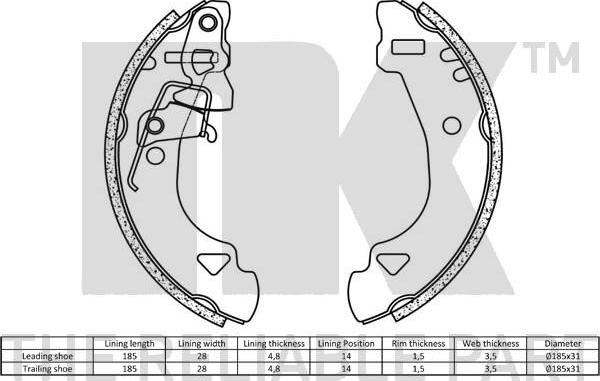NK 2723548 - Комплект тормозных колодок, барабанные autospares.lv