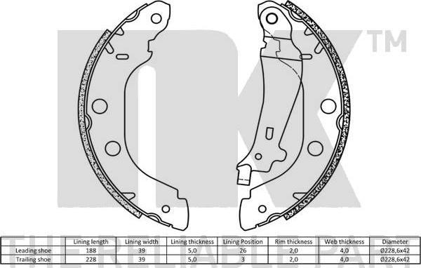 NK 2722614 - Комплект тормозных колодок, барабанные autospares.lv