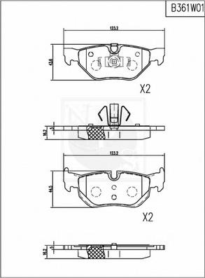 NPS B361W01 - Тормозные колодки, дисковые, комплект autospares.lv