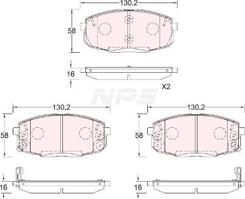 NPS H360I38 - Тормозные колодки, дисковые, комплект autospares.lv