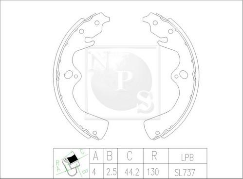 NPS K350A09 - Комплект тормозных колодок, барабанные autospares.lv