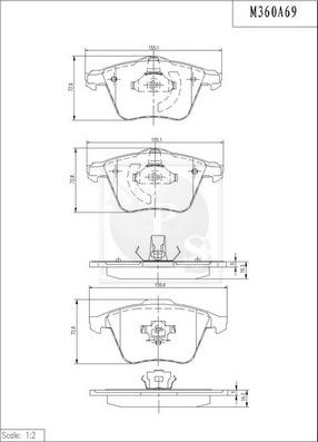 NPS M360A69 - Тормозные колодки, дисковые, комплект autospares.lv