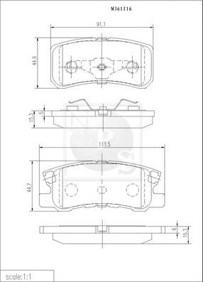 NPS M361I16 - Тормозные колодки, дисковые, комплект autospares.lv