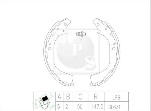 NPS N350N55 - Комплект тормозных колодок, барабанные autospares.lv