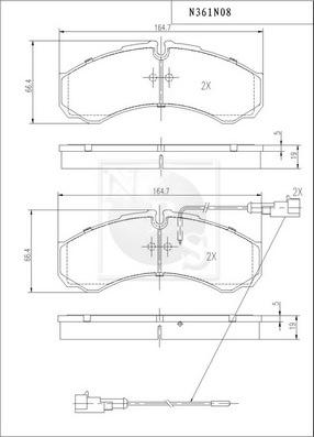 NPS N361N08 - Тормозные колодки, дисковые, комплект autospares.lv