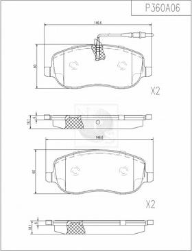 NPS P360A06 - Тормозные колодки, дисковые, комплект autospares.lv