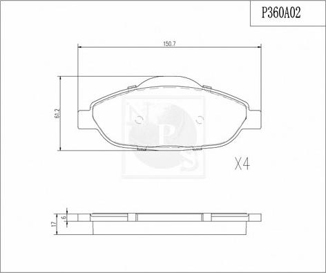 NPS P360A02 - Тормозные колодки, дисковые, комплект autospares.lv