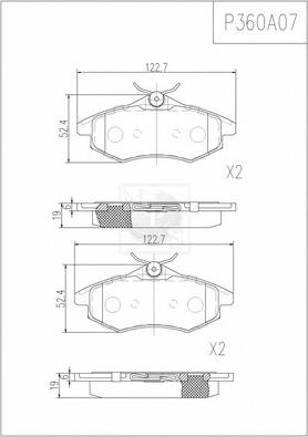 NPS P360A07 - Тормозные колодки, дисковые, комплект autospares.lv