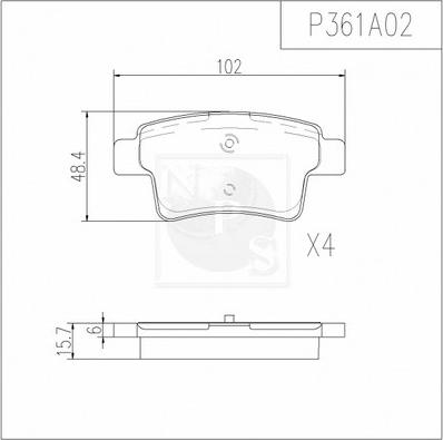 NPS P361A02 - Тормозные колодки, дисковые, комплект autospares.lv