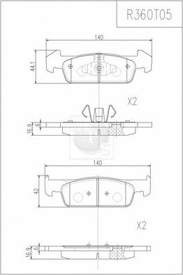 NPS R360T05 - Тормозные колодки, дисковые, комплект autospares.lv