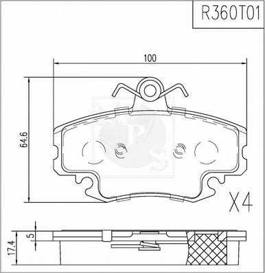 NPS R360T01 - Тормозные колодки, дисковые, комплект autospares.lv