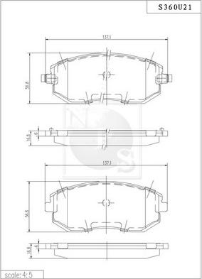 NPS S360U21 - Тормозные колодки, дисковые, комплект autospares.lv