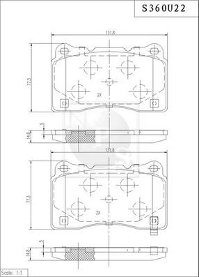 NPS S360U22 - Тормозные колодки, дисковые, комплект autospares.lv