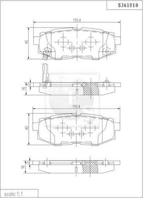 NPS S361U10 - Тормозные колодки, дисковые, комплект autospares.lv