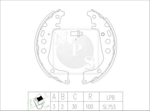 NPS T350A14 - Комплект тормозных колодок, барабанные autospares.lv