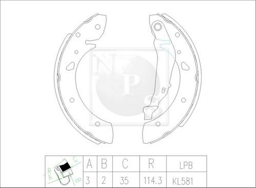 NPS T350A73 - Комплект тормозных колодок, барабанные autospares.lv