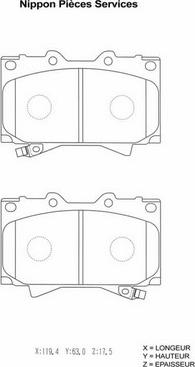 NPS T360A97 - Тормозные колодки, дисковые, комплект autospares.lv